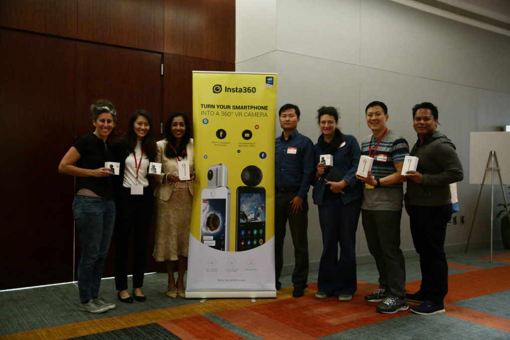 360/VR Workshop at the 2017 AAJA Convention. Lucky students who won an Insta360 camera pose for a picture with Insta360 representative Gene Cao. Thanks Insta360 for sponsoring our workshop! with Daniel Yang and Insta360 at Loews Philadelphia Hotel. Photo by Alex Wong