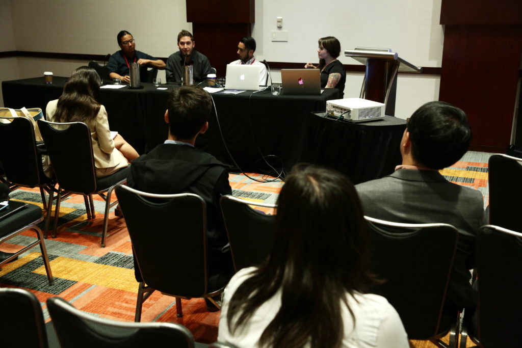 The 2017 AAJA Convention in Philadelphia. Lessons From Photographing Standing Rock panel with Richard Tsong-Taatarii, Angus Mordant, Josh Morgan and Ariel Zambelich. Photo by Alex Wong